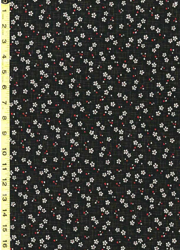 Japanese Sevenberry - Kasuri Collection - Tiny Floating Cherry Blossoms with Red Petals - SB-88227D2-7 - Black - By the Half Yard