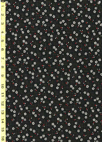 Japanese Sevenberry - Kasuri Collection - Tiny Floating Cherry Blossoms with Red Petals - SB-88227D2-7 - Black - By the Half Yard