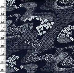 *Japanese - Sevenberry River Swirls with Japanese Motifs - Indigo - Last 3 2/3 yards