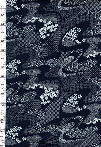 *Japanese - Sevenberry River Swirls with Japanese Motifs - Indigo - Last 3 2/3 yards