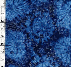 Japanese - Senyo Shibori Tie-Dye Look with Sashiko Motifs - SO-58700-1A - Royal Blue - Last 2 1/2 yards