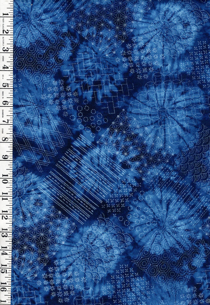 Japanese - Senyo Shibori Tie-Dye Look with Sashiko Motifs - SO-58700-1A - Royal Blue - Last 2 1/2 yards