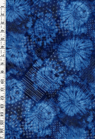 Japanese - Senyo Shibori Tie-Dye Look with Sashiko Motifs - SO-58700-1A - Royal Blue - Last 2 1/2 yards