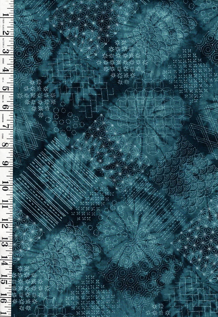 *Japanese - Senyo Shibori Tie-Dye Look with Sashiko Motifs - SO-58700-1B - Aegean Blue