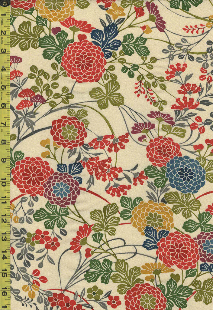 976 - Japanese Silk - Mums & Leafy Branches - Soft Butter Cream