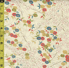 978 - Japanese Silk - Small Cherry Blossoms and Daisies - Cream