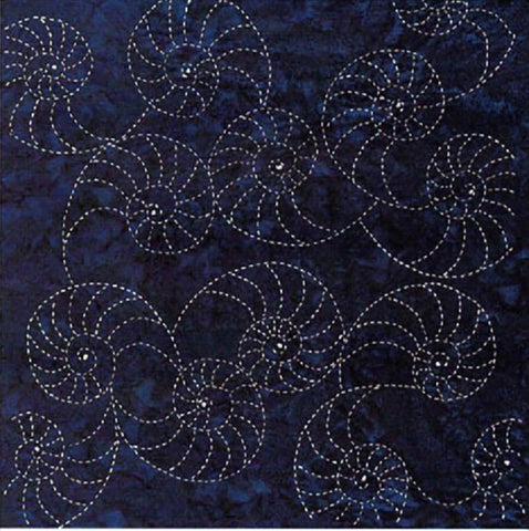 Sashiko - Pre-printed Sea Life Panel - OCEAN Series - NAUTILUS - Indigo Batik