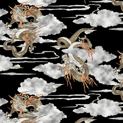 *Japanese - Cosmo Fiery Dragons in the Clouds - SP3700-1E - Black