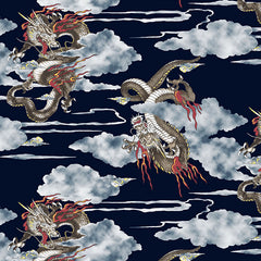 *Japanese - Cosmo Fiery Dragons in the Clouds - SP3700-1D - Dark Indigo (Almost Black)