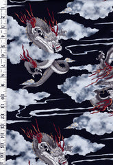 *Japanese - Cosmo Fiery Dragons in the Clouds - SP3700-1D - Dark Indigo (Almost Black)