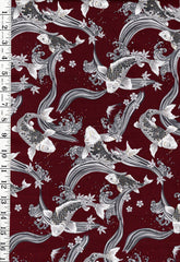 *Japanese - Cosmo Stylized Koi, Mt. Fuji & Great Wave - SP3700-2C - Maroon