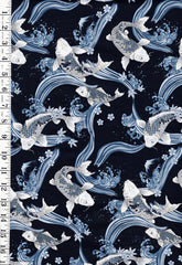 Japanese - Cosmo Stylized Koi, Mt. Fuji & Great Wave - SP3700-2D - Dark Navy