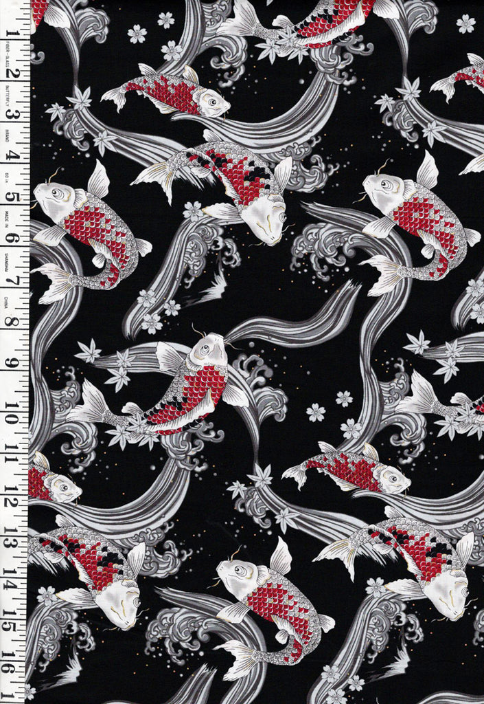 *Japanese - Cosmo Stylized Koi, Mt. Fuji & Great Wave - SP3700-2E - Black