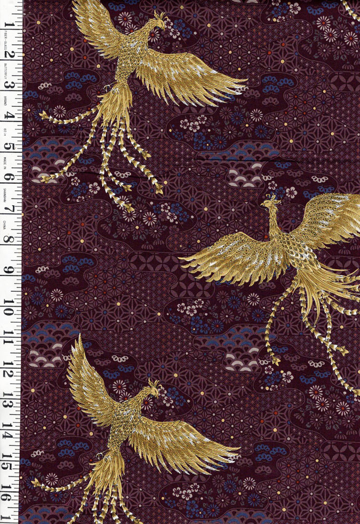 *Japanese - Cosmo Golden Phoenix, Flowers & Japanese Motifs- SP3700-3C - Plum