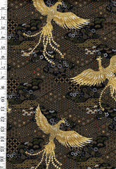 *Japanese - Cosmo Golden Phoenix, Flowers & Japanese Motifs- SP3700-3E - Brown