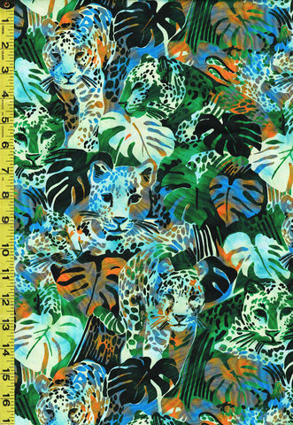 *Jungle - Midnight in the Jungle - Leopards & Jungle Camouflage - SRKD-21968-30 - FERN
