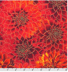 Floral -  Autumn Bouquet - Compact Dahlias - SRKM-19854-93 - SCARLET - ON SALE - SAVE 20% - Last 2 yards