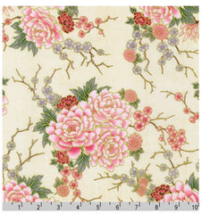 Asian - Imperial 17- Peonies and Cherry Blossom Branches - SRKM-20378-15 - Ivory/ Cream - Last 2 3/8 Yards