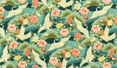 *Asian - Imperial Collection-Honoka - Flying Cranes, Peonies, Pines & River Swirls - SRKM-21930-213 - Teal