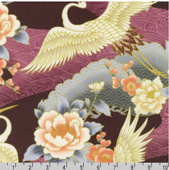 *Asian - Imperial Collection-Honoka - Flying Cranes, Peonies, Pines & River Swirls - SRKM-21930-24 - Plum - Last 2 3/4 Yards