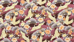 *Asian - Imperial Collection-Honoka - Flying Cranes, Peonies, Pines & River Swirls - SRKM-21930-24 - Plum - Last 2 3/4 Yards