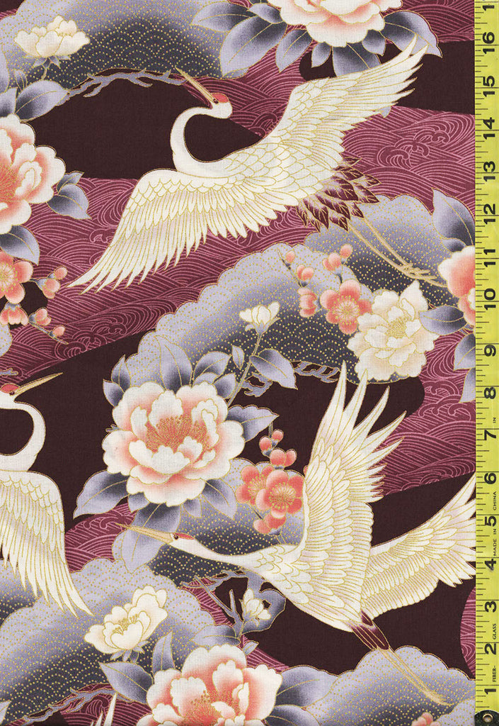 *Asian - Imperial Collection-Honoka - Flying Cranes, Peonies, Pines & River Swirls - SRKM-21930-24 - Plum
