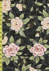 *Asian - Imperial Collection-Honoka - Pretty Peach & Lavender Peonies - SRKM-21931-2 - Black