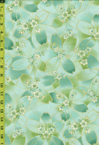 *Asian - Imperial Collection-Honoka - Two-Tone Leafy Blossoms - SRKM-21932-70 - Aqua