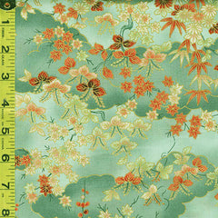 *Asian - Imperial Collection-Honoka - Tiny Colorful Maple Leaves, Blossoms, Pines & Clouds - SRKM-21935-70 - Aqua