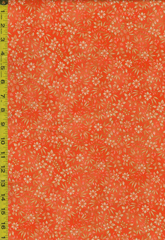 *Asian - Imperial Collection-Honoka - Small Leafy Floral Branches - SRKM-21936-99 - Cherry (Orange) - Last 2 5/8 Yards