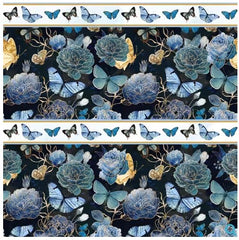 *Asian - Gilded Wings - Butterflies, Peonies & Roses STRIPE - 5076-01 - Black - By the Half Yard
