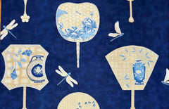 Asian - Leesa Chandler - Summer Palace - Asian Fans & Dragonflies - Navy - Last 1 yard