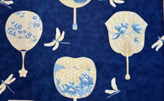 Asian - Leesa Chandler - Summer Palace - Asian Fans & Dragonflies - Navy - Last 1 yard
