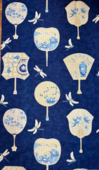 Asian - Leesa Chandler - Summer Palace - Asian Fans & Dragonflies - Navy - Last 1 yard