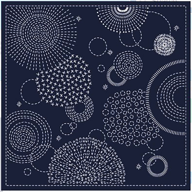 Sashiko Pre-printed Sampler - KF2026-48NV - QH Textiles - HANABI - Navy