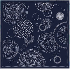 Sashiko Pre-printed Sampler - KF2026-48NV - QH Textiles - HANABI - Navy