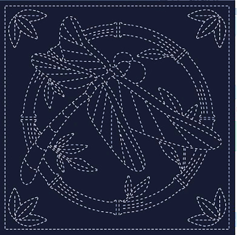 Sashiko Pre-printed Sampler - KF2026-47NV - QH Textiles - SUMMERTIME (Dragonfly) - Navy