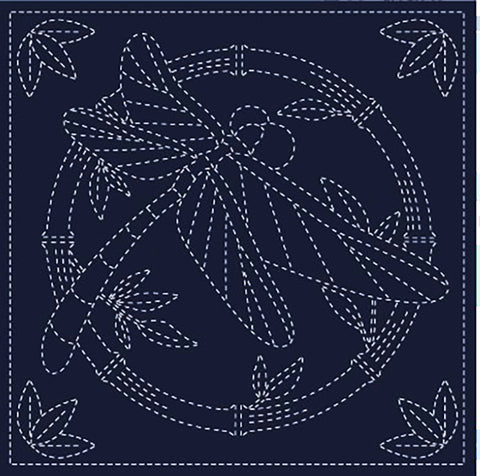 Sashiko Pre-printed Sampler - KF2026-47NV - QH Textiles - SUMMERTIME (Dragonfly) - Navy