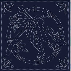 Sashiko Pre-printed Sampler - KF2026-47NV - QH Textiles - SUMMERTIME (Dragonfly) - Navy