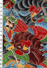 Yukata Fabric - 1012 - Samurai & Horses - Traditional 14" wide - Multi-Colors