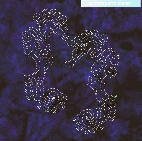 Sashiko - Pre-printed Sea Life Panel - Seahorse - Indigo