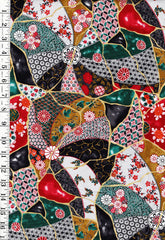 Japanese - Senyo Patterned Cloisonne-Look Floral Collage - SK-8600-1B - GREEN