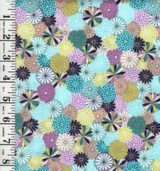 *Japanese - Senyo Kiku Colorful Mums - SK-6400-B - Aqua - Last 2 1/3 Yards