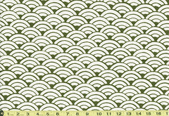Japanese - Sevenberry Seigaiha Waves - Haori Shantung Dobby Weave - 850108-2-2 - Olive Green & Ivory - Last 3 Yards