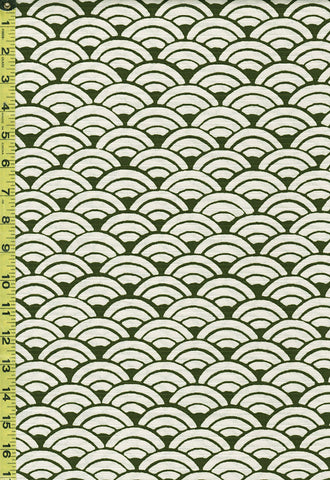 Japanese - Sevenberry Seigaiha Waves - Haori Shantung Dobby Weave - 850108-2-2 - Olive Green & Ivory - Last 3 Yards