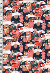 *Japanese Novelty - Year of the Snake Celebration - Small Shi Shi Dogs & Snakes - 120-5453 - Charcoal - By the Half Yard
