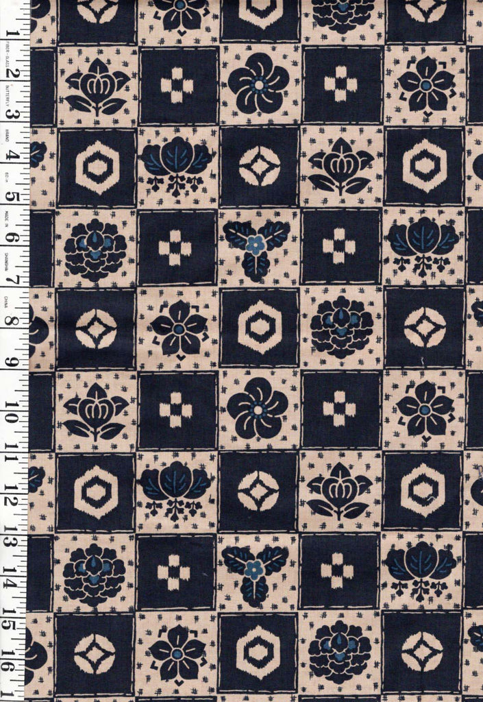 *Japanese - Hanamomen - Patchwork (2" squares) with Japanese Motifs - Indigo - 1/2 yard pieces