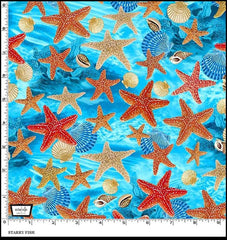 *Tropical - Jewels of the Sea - Colorful Starfish & Seashells - DCX11125-AQUA-D