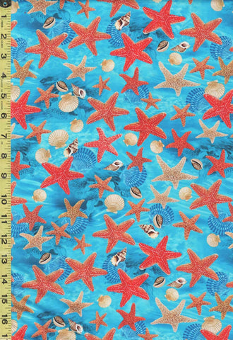 *Tropical - Jewels of the Sea - Colorful Starfish & Seashells - DCX11125-AQUA-D