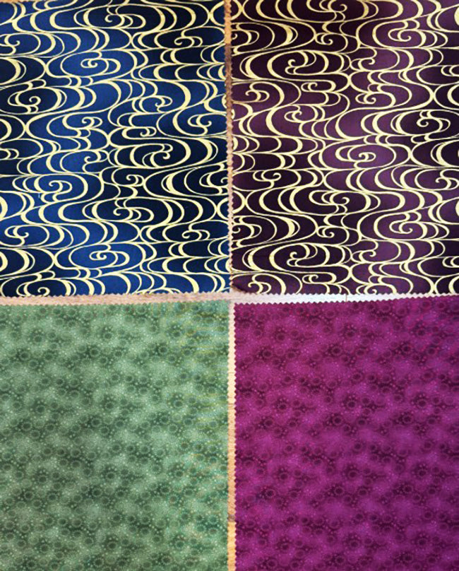 Kona Bay - Cherry Blossoms, Small Tonal Floral & Gold Metallic Swirls - 8 pieces - 10" x 12"